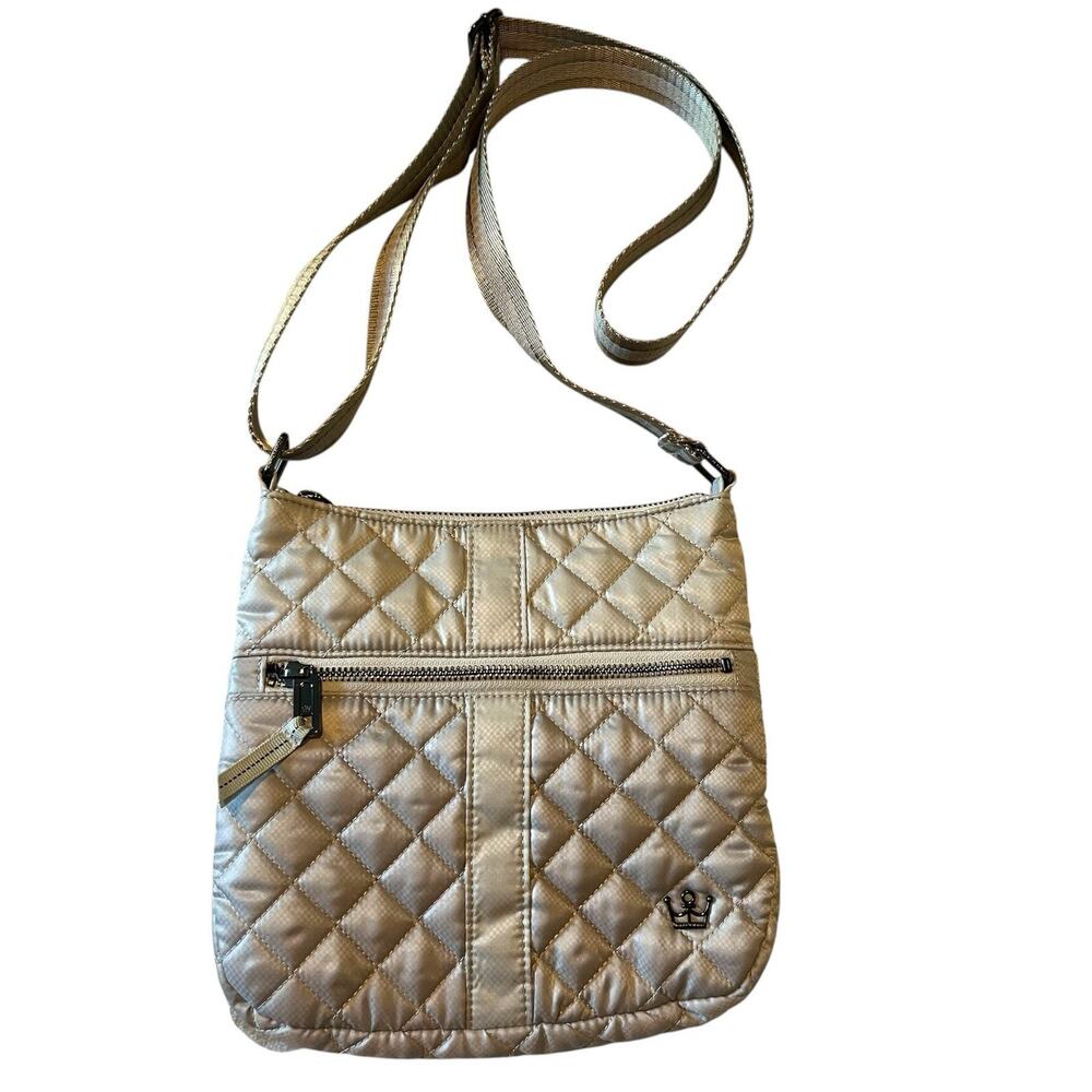 Oliver Thomas Quilted Crossbody Bag Champagne Nylon Travel Adjustable Strap